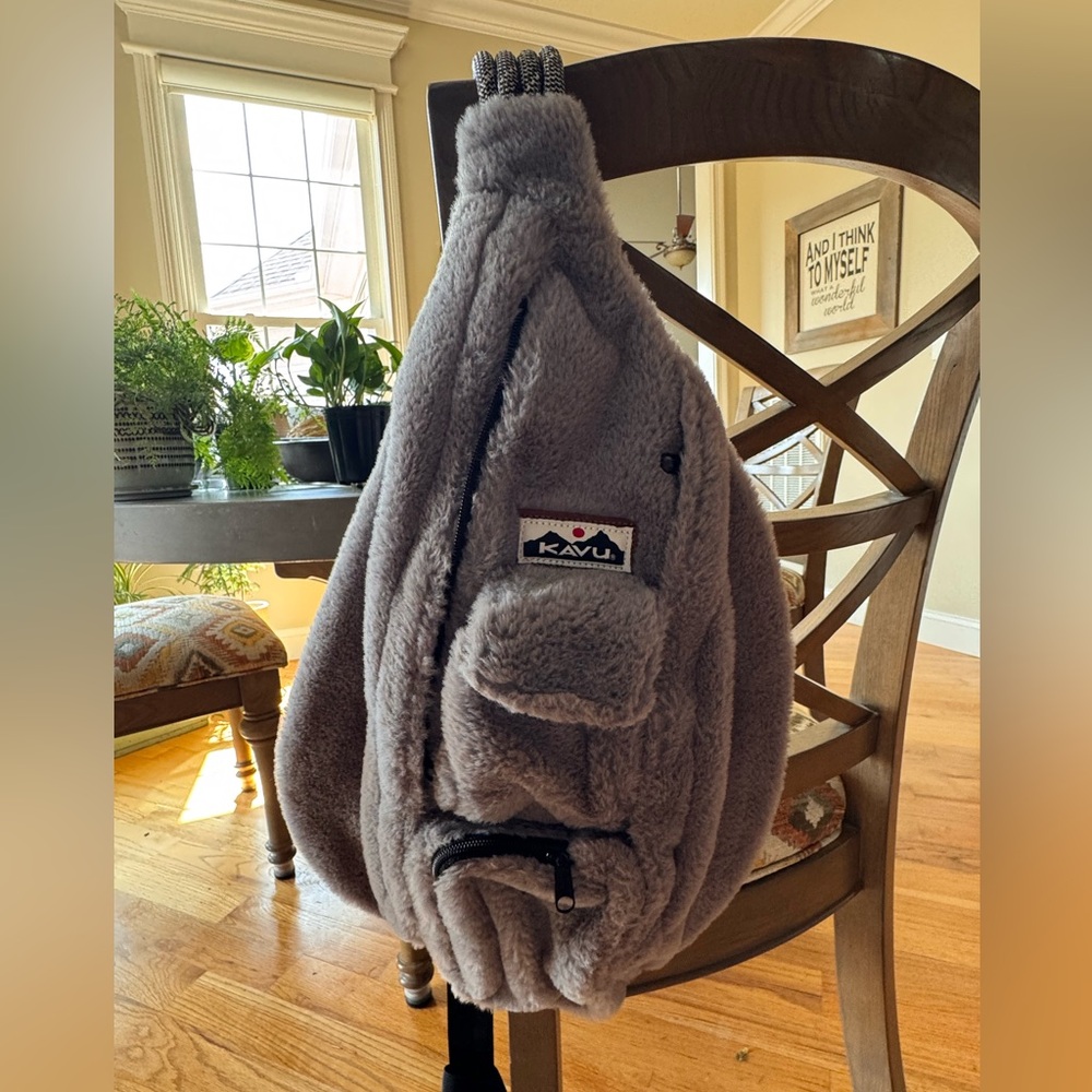 Kavu Gray Plush Fleece Sling Bag